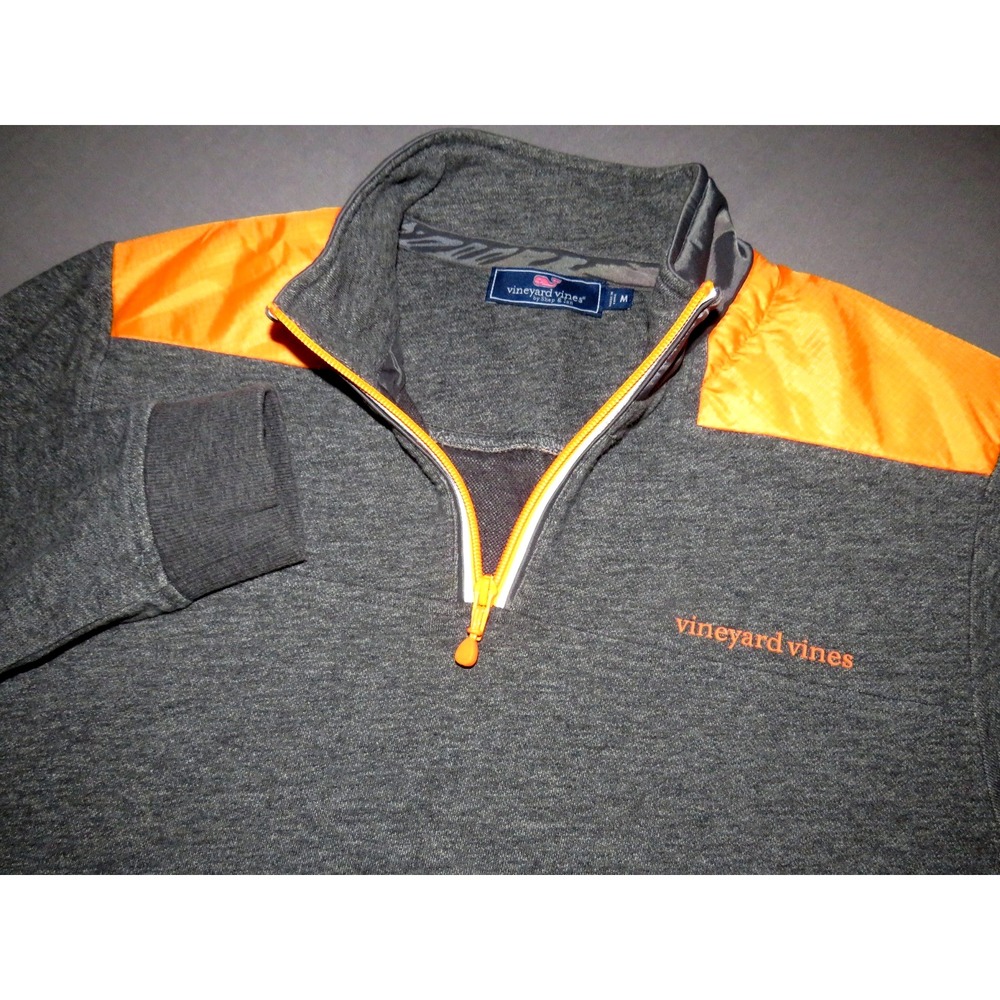Vineyard Vines Gray/Orange Knit Collared 1/4 Zip Pull Over Jacket Men's Medium
